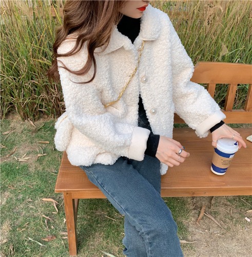 러블리 카라 넥 양털 후리스 숏 자켓 양털 백 포함