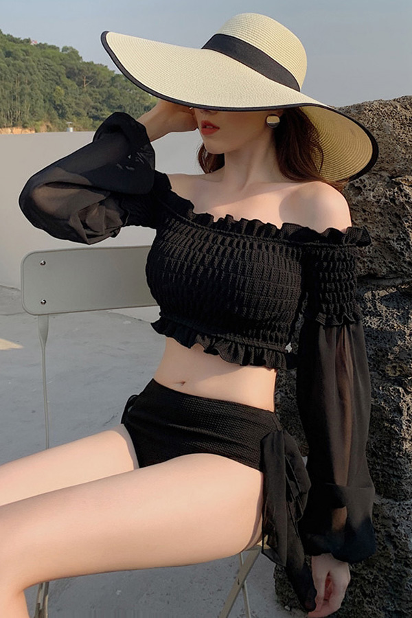 자그레스 오프숄더시스루 사이드스트링 여성 비키니수영복 (블랙)