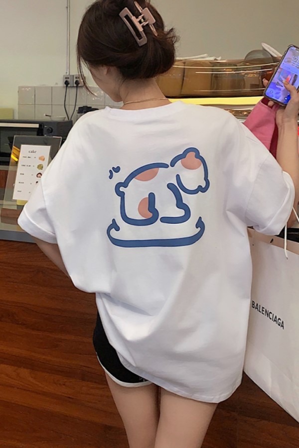 ♥당일출고♥ 니엘 강아지 프린팅 라운드넥 반팔 루즈핏 티셔츠