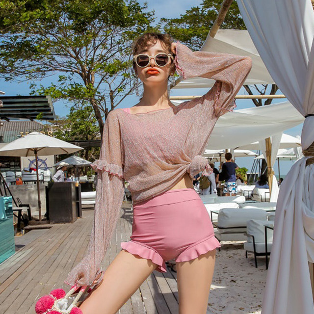 핑크 소녀엑스 비키니&amp;시스루 비치웨어 니트