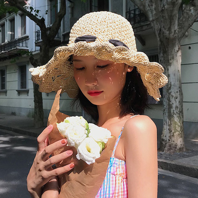나의소녀 리본라탄 밀짚페도라 모자