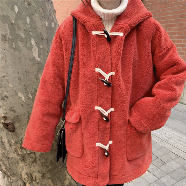 소프티 에코퍼 따뜻한 더플 후딩 코트 자켓