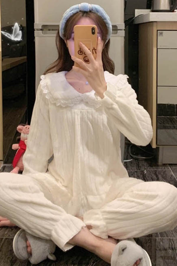 소프티보송이 레이스쁘띠카라 여성 수면잠옷세트 (화이트,핑크)