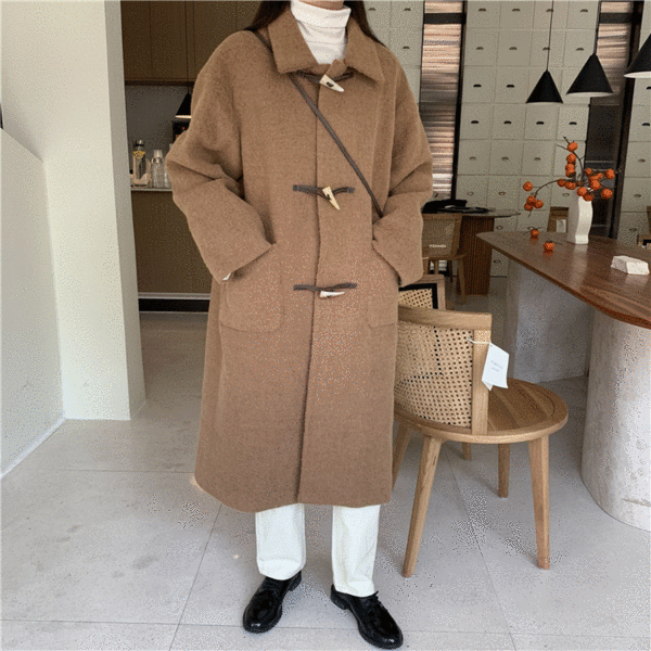 귀염 뽀짝 루즈 스트레이트 더플 모직 코트 자켓