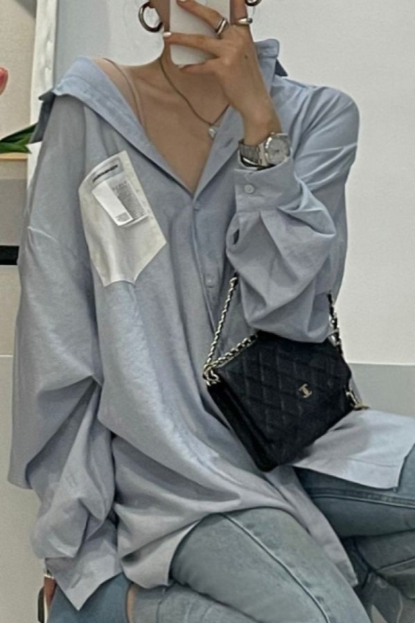 에버 랜턴 소매 오버핏 선크림 긴팔 셔츠