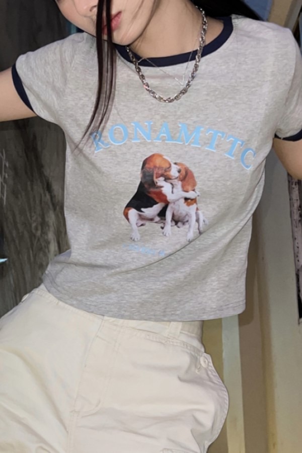에티 커플 강아지 라운드넥 반팔 티셔츠