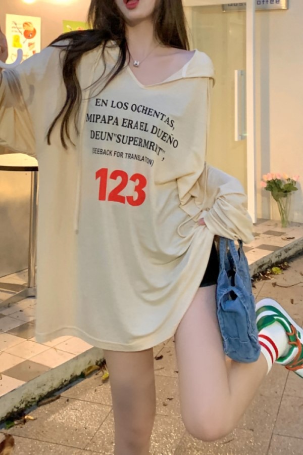 제시 알파벳 레터링 후드 긴소매 롱슬리브 오버핏 티셔츠