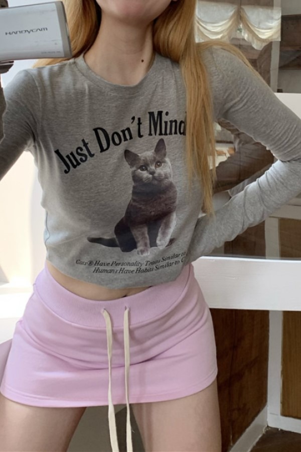 요크 고양이 라운드넥 긴소매 롱슬리브 티셔츠