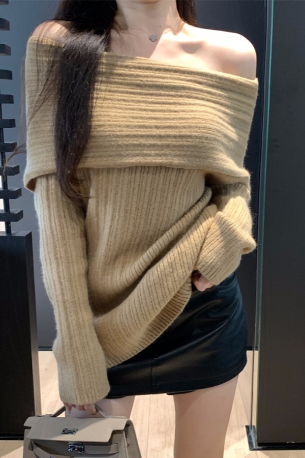 도나 오프숄더 긴소매 롱슬리브 니트 스웨터