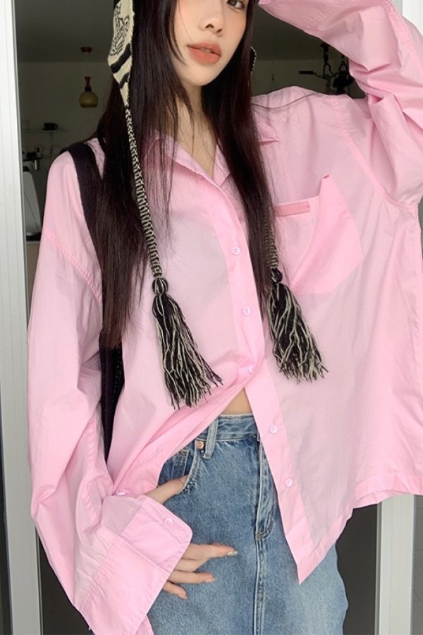 에스핀 핑크 긴팔 루즈핏 셔츠