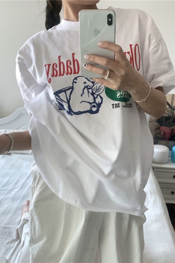 북극곰 프린팅 라운드넥 반팔 루즈핏 티셔츠