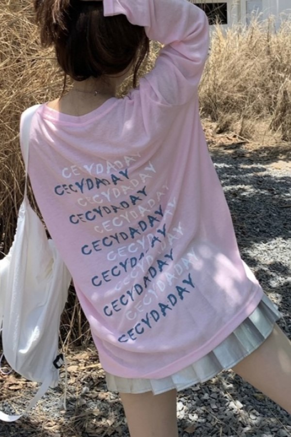 로나 은근 시스루 라운드넥 긴팔 루즈핏 티셔츠